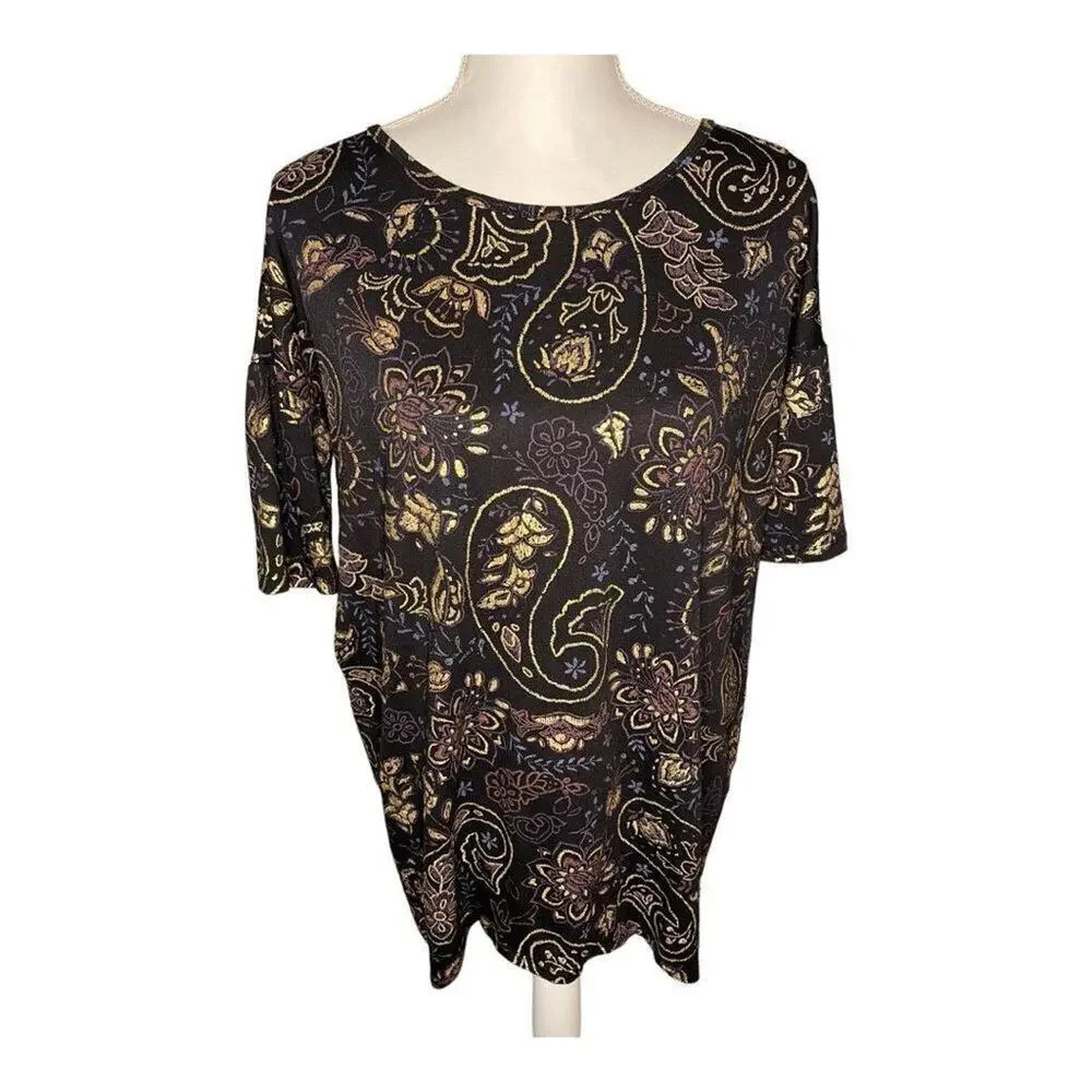Lularoe Oversized Women’s XXS Classy Irma black with gold paisley design‎